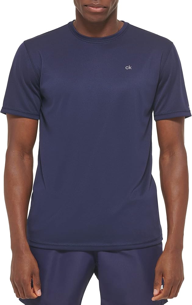 Calvin Klein Men's Standard UPF 40+ Short Sleeve Quick Dry Swim Shirt, Navy, Large