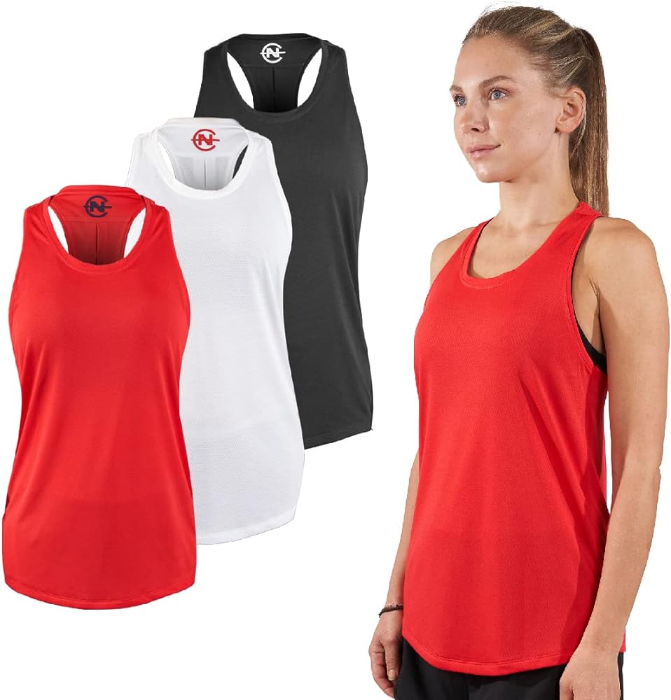 Nautica Competition 3 Pack Workout Tank Tops for Women Active Athletic Gym Workout Running Exercise Yoga Dry-Fit Fabric