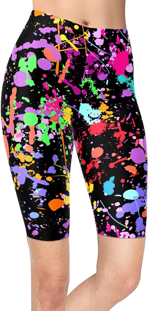 sissycos Women's Artistic Splash Printed Biker Shorts Buttery Soft Workout Leggings