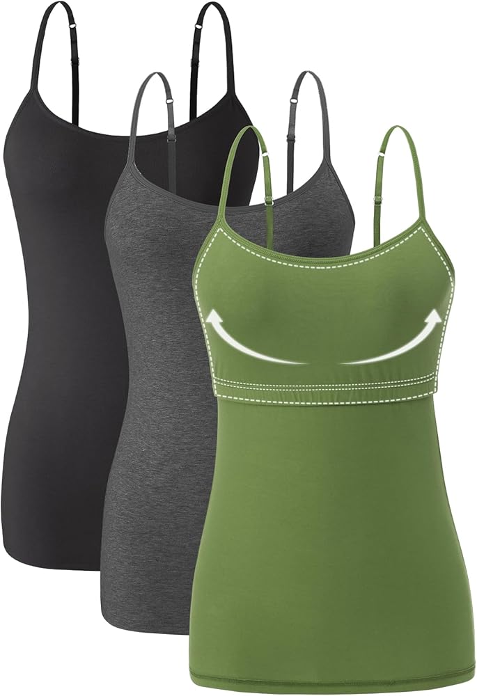 Orrpally Women Cotton Camisole Shelf Bra Cami Tank Tops Adjustable Spaghetti Strap Tank Top 3-Pack