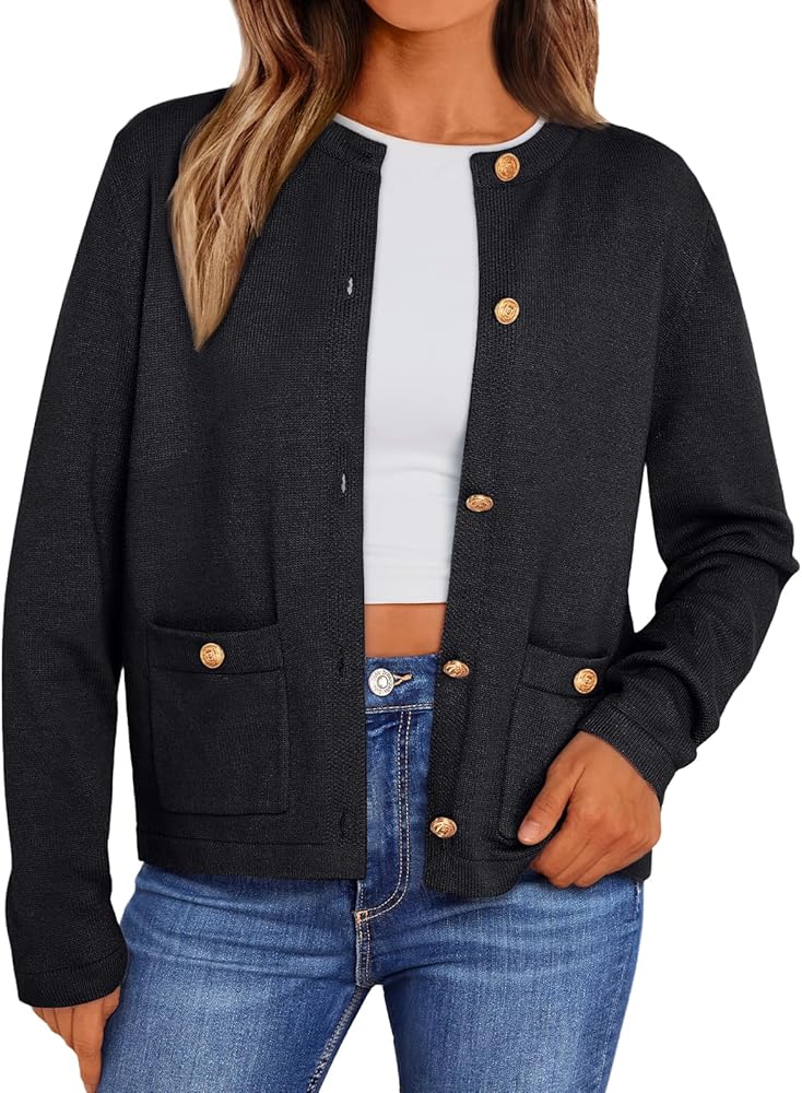 LILLUSORY Women Classic Cardigan Sweaters with Patch Pockets Fall Outfits 2024 Button Down Jacket Office Trendy Clothes