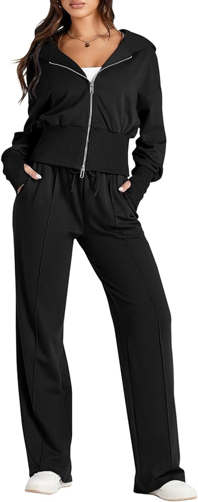 Herseas Womens 2 Piece Casual Outfit Workout Hoodie Sweatsuits with Sweatpant Travel Airport Track Suits Lounge Sets