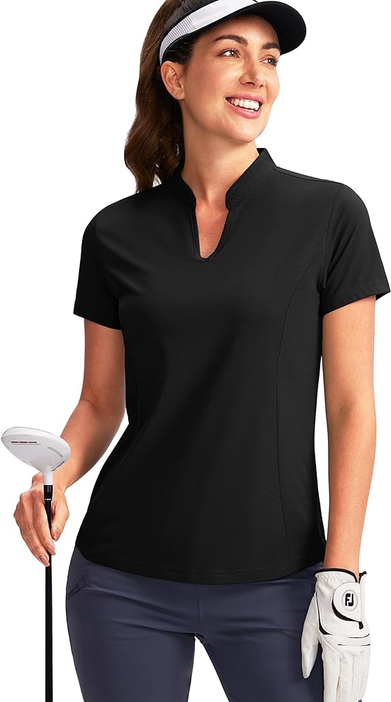 Obla Women's Golf Polo Shirt V-Neck Short Sleeve Collarless Quick Dry Tennis Running T Shirt Golf Tops for Women