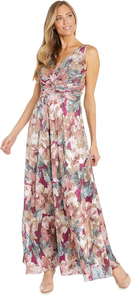 R&M Richards Women's Metallic Floral Formal Dress