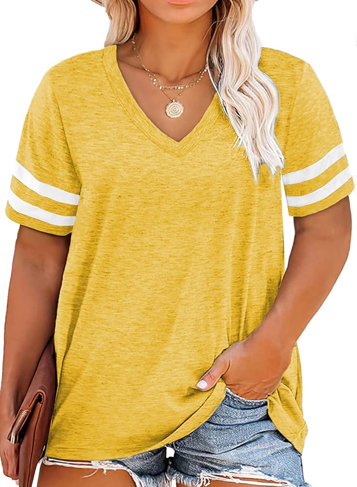 Happy Sailed Womens Plus Size Tunic Tops Summer Short Sleeve V Neck/Crew Neck Loose Casual Tee Shirt(1X-5X)