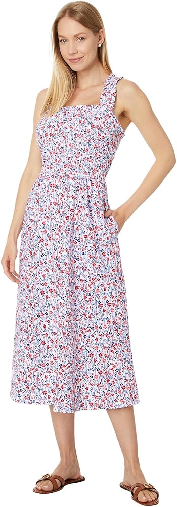 TOMMY HILFIGER Women's Solid Smocked Midi Dress