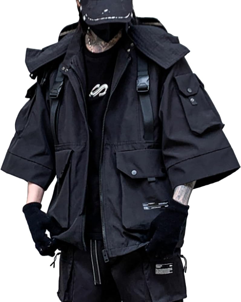 XYXIONGMAO Men's Gothic Streetwear Windbreaker Techwear Functional Cyberpunk Jacket Hooded Tactical Zipper Bomber Jackets