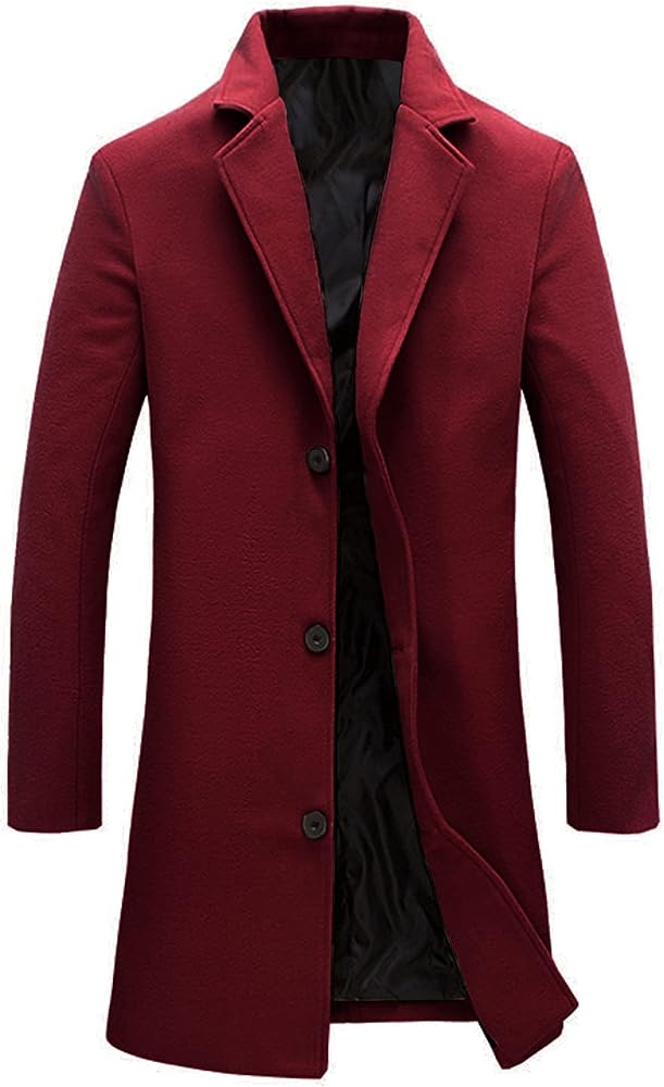 UANEO Mens Wool Blend Trench Coat Notch Lapel Camel Pea Coats Winter Overcoat