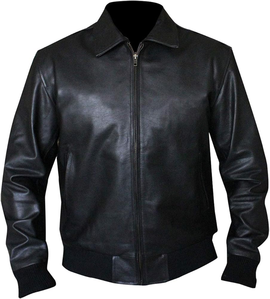 Happy Fonzie Arthur Black/Brown Bomber Ribbed Biker Leather Jacket