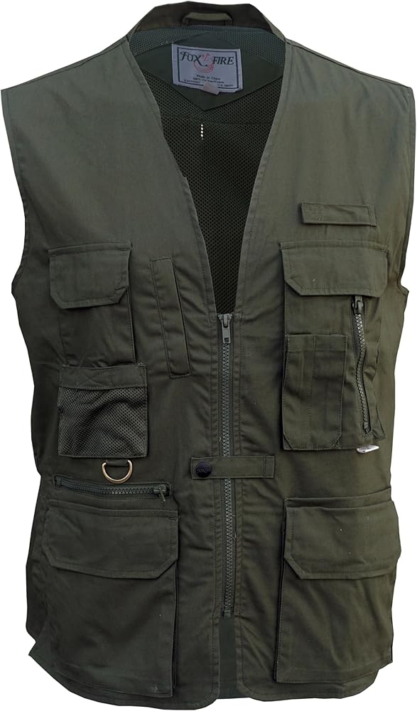 Foxfire Men's Utility Hiking Safari Vest for Travel, Photo, and Outdoor Wear with Pockets, Cotton