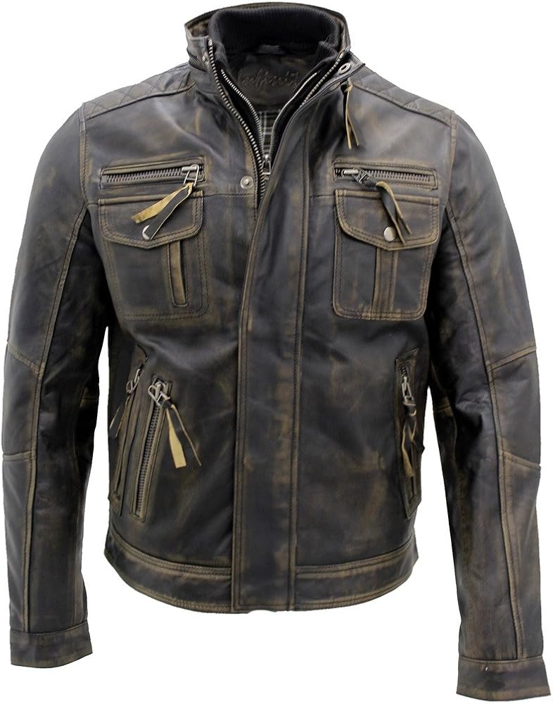 Men's Black Warm Vintage Brando Leather Biker Jacket