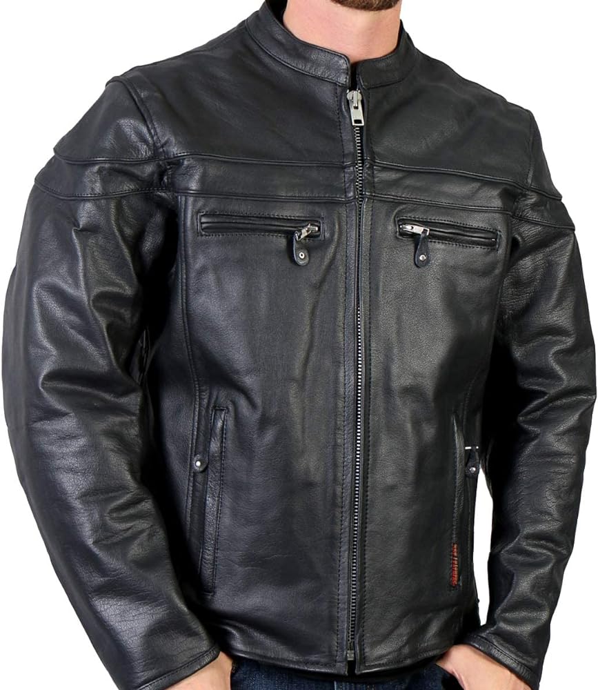 Hot Leathers Black Leather Men's Jacket with Double Piping