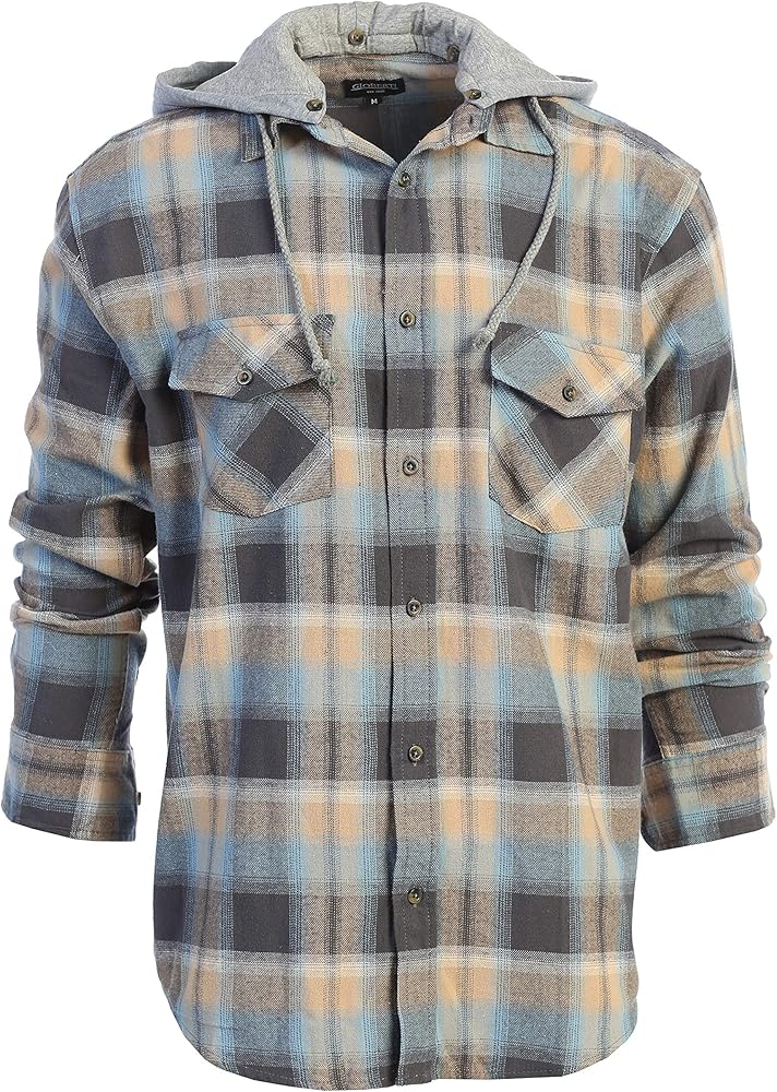 Gioberti Men's Removable Hoodie Plaid Checkered Flannel Button Down Shirt