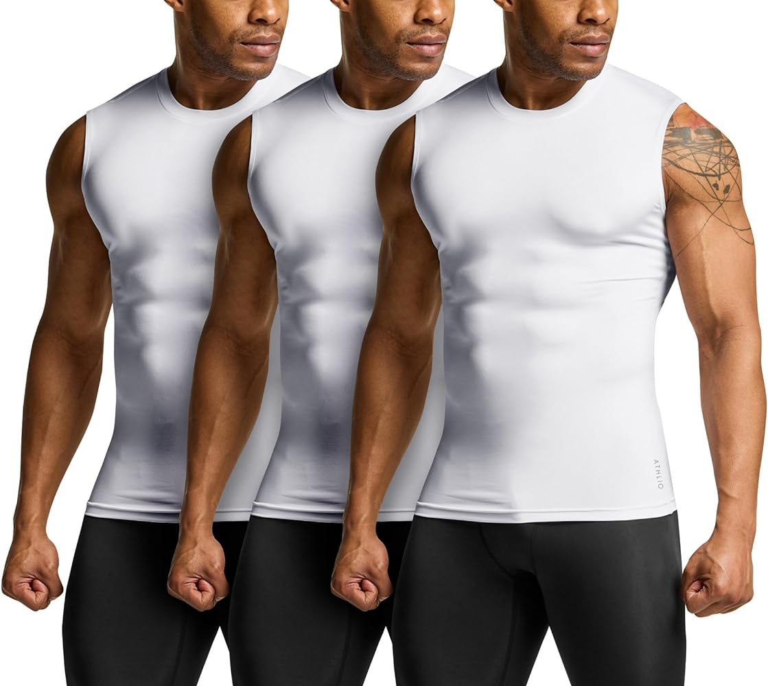 ATHLIO Men's Sleeveless Workout Shirts, Dry Fit Running Compression Cutoff Shirts, Athletic Base Layer Tank Top