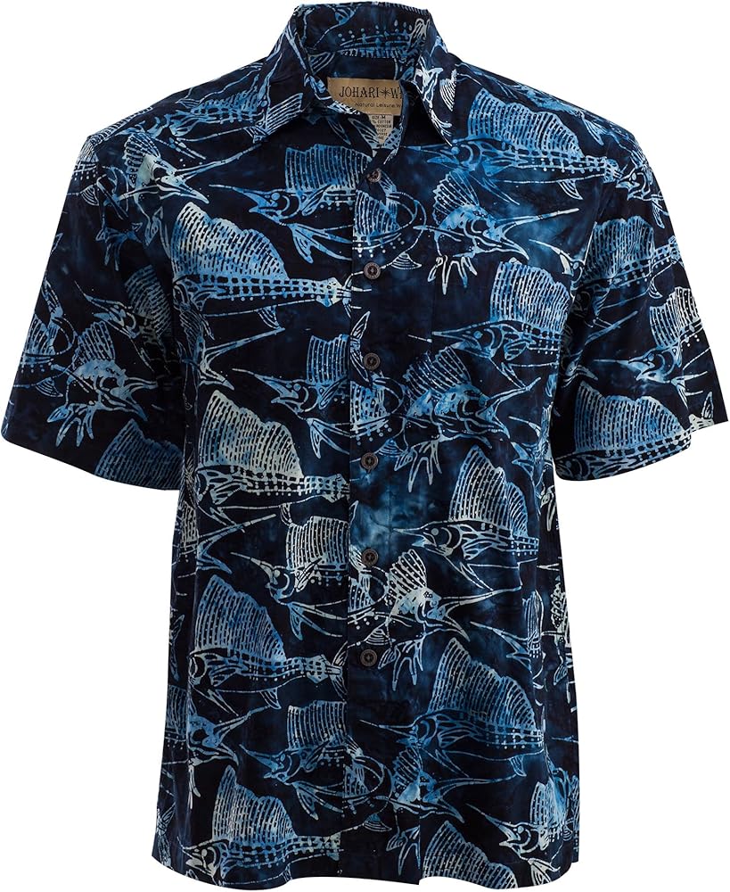 Johari West Men’s Hawaiian Shirt Casual Button Down Short Sleeve Cotton Summer Batik Aloha Shirt for Men