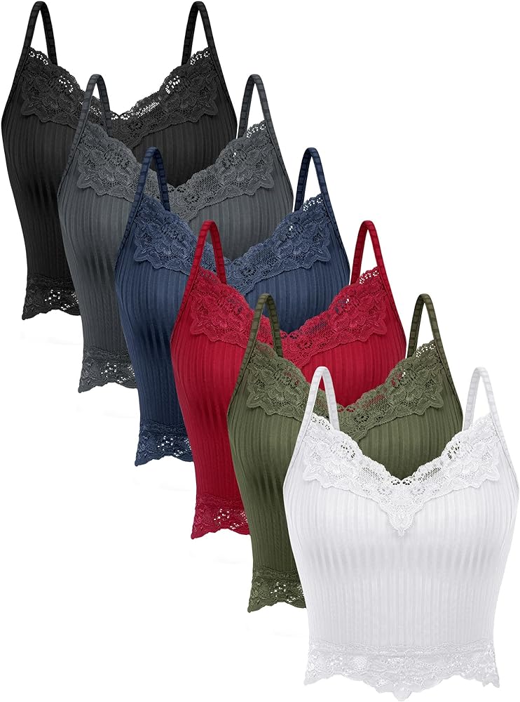 6 Pack Fairy Grunge Y2K Tops, Lace Patchwork Crop Tops Ribbed Knitted Cropped Cami Tank Top Y2K Clothing for Women Girls