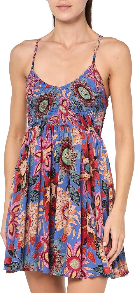 Angie Women's Printed Deep V Smocked Bodice Dress