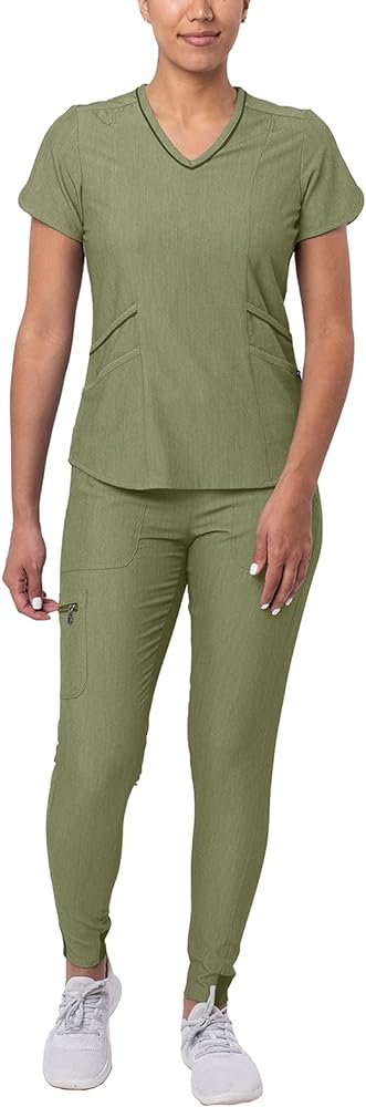 Adar Pro Modern Athletic Scrub Set For Women - Modern V-Neck Scrub Top & Yoga Jogger Scrub Pants