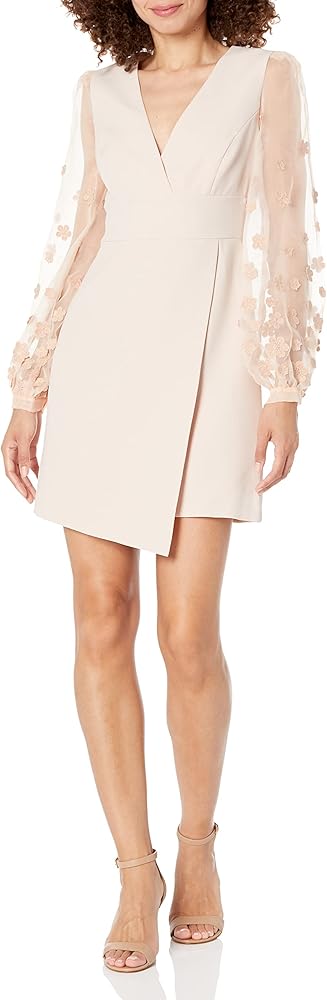 BCBGMAXAZRIA Women's Long Balloon Sleeve Fit and Flare Wrap Evening Dress