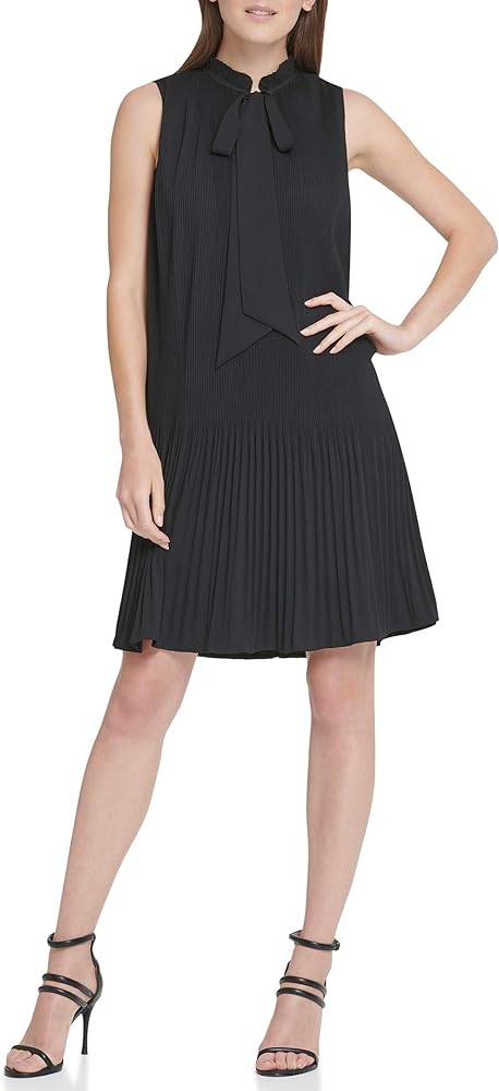 DKNY Women's Sleeveless Tie Neck Pleated Dress