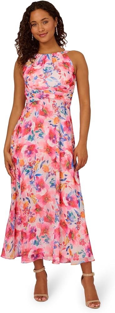 Adrianna Papell Women's Floral Chiffon Halter Dress