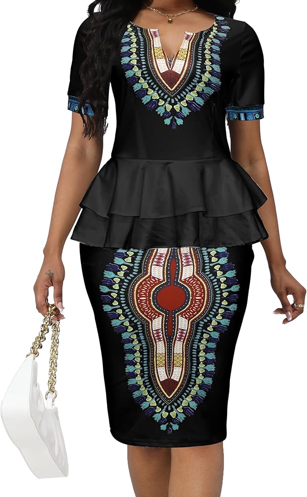 VisiChenup African Dress for Women Sexy Elegant Short Sleeve Bodycon Ladies Church Dresses