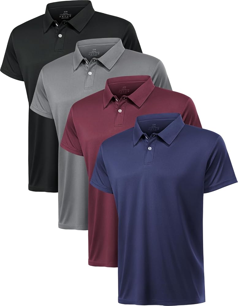 Xelky Men's Polo Shirts Quick Dry Short Sleeve Golf Athletic Shirt Moisture Wicking Casual Work Collared Polos 4 Pack