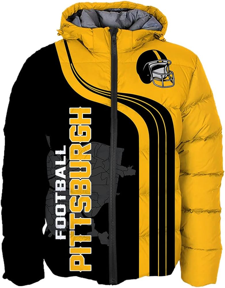 Men's American Football Personalized Puffer Jacket Plus Size Apparel Down Jacket Custom Name Number Pittsburgh City