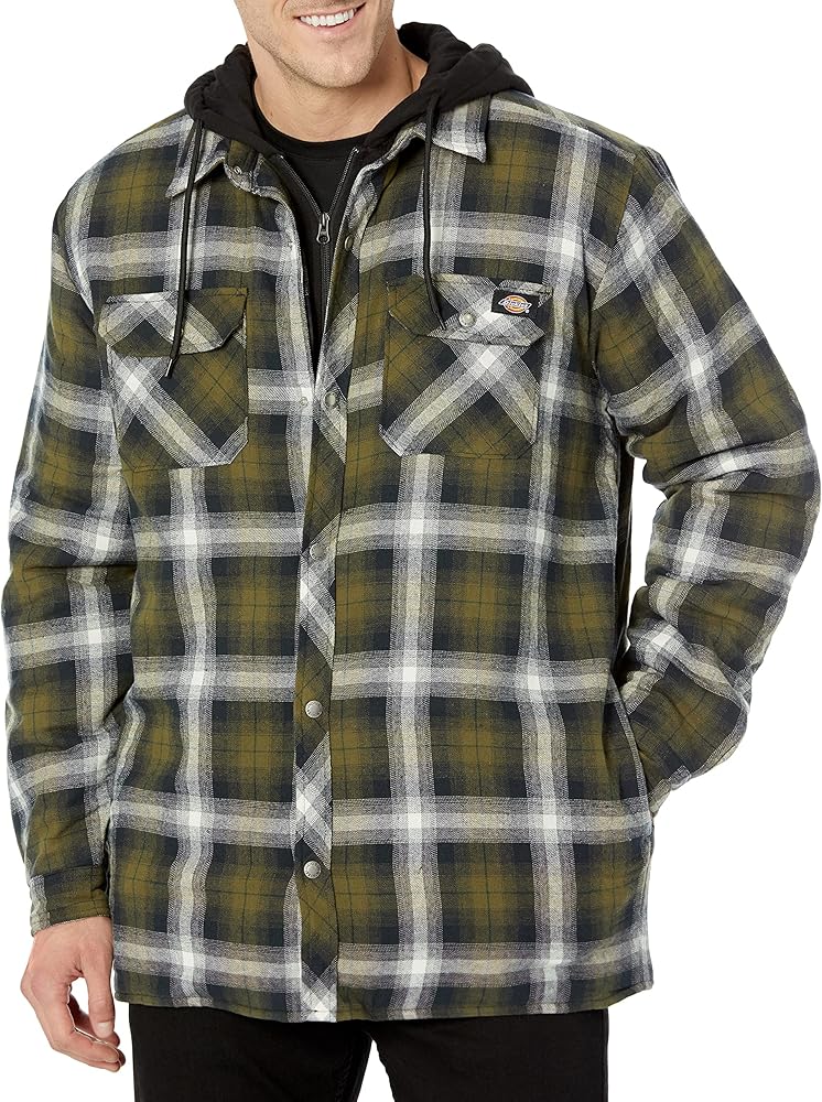 Dickies Men's Relaxed Fleece Hooded Flannel Shirt Jacket