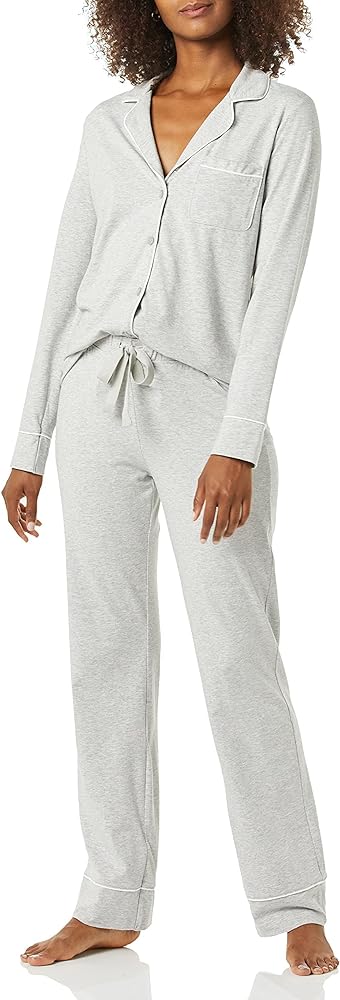 Amazon Essentials Women's Cotton Modal Long-Sleeve Shirt and Full-Length Bottom Pajama Set (Available in Plus Size)