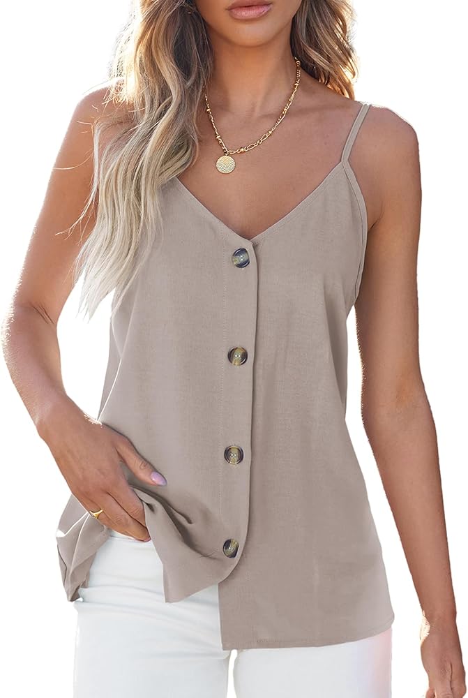 BLENCOT Women Button Down Tank Tops Loose Casual V Neck Strappy Summer Sleeveless Shirts Blouses XS-4X