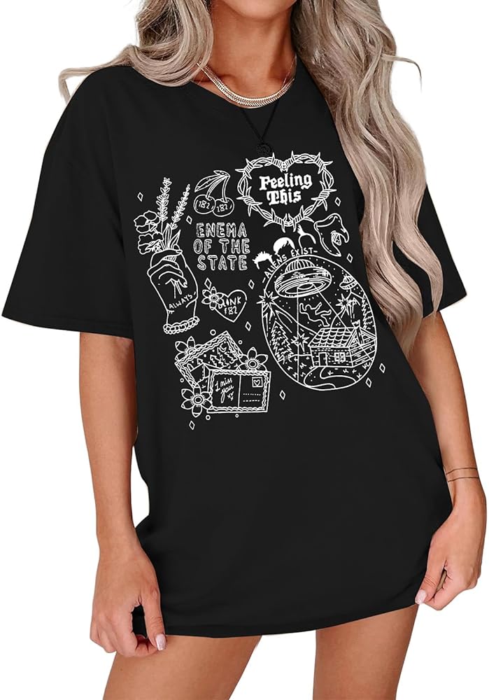 Oversized Rock Band T-Shirts Women: Vintage Rock and Roll Shirt Funny Concert Outfit Casual Short Sleeve Tee Tops