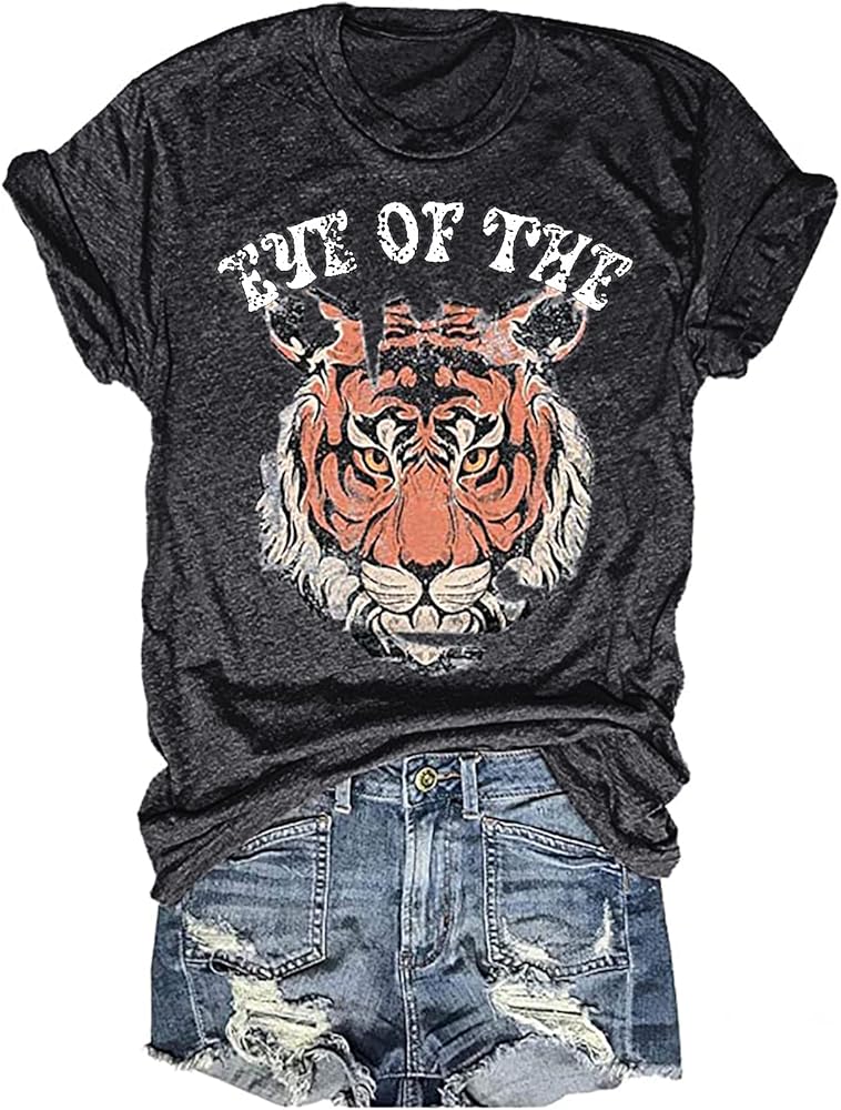 Eye of The Tiger Shirt Women Vintage Tiger Printed Short Sleeve Tshirt Throwback Concert T-Shirts Casual Tee Tops