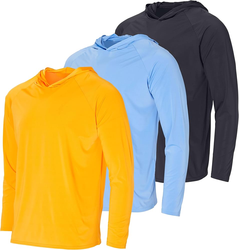 Real Essentials 3 Pack: Men's Rash Guard Hoodie Sweatshirt Sun Protection UPF Fishing Shirt (Available in Big & Tall)