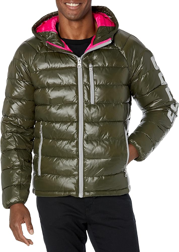 GUESS Men's Mid-Weight Puffer Jacket With Removable Hood