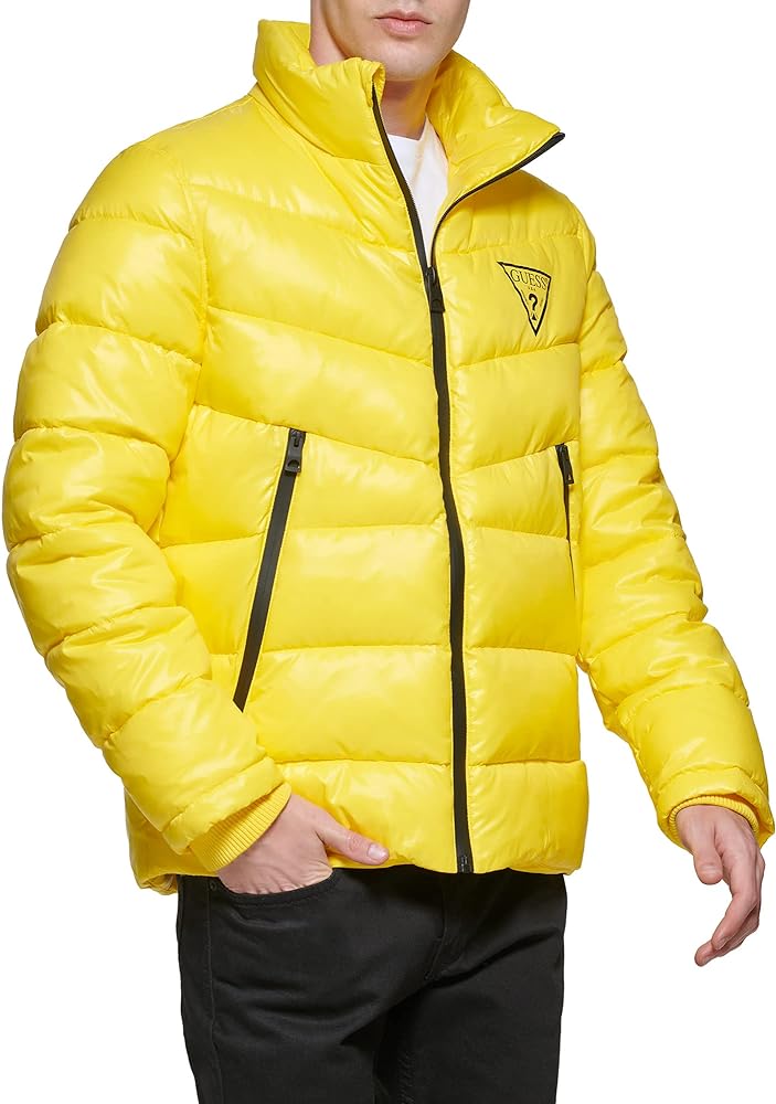 GUESS Men's Mid-Weight Puffer Jacket With Removable Hood