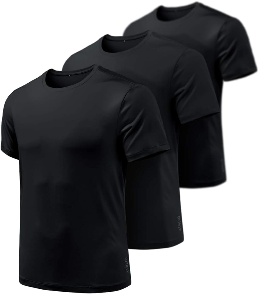 ATHLIO 2, 3 or 5 Pack Men's Workout Running Shirts, Sun Protection Quick Dry Athletic Shirts, Short Sleeve Gym T-Shirts