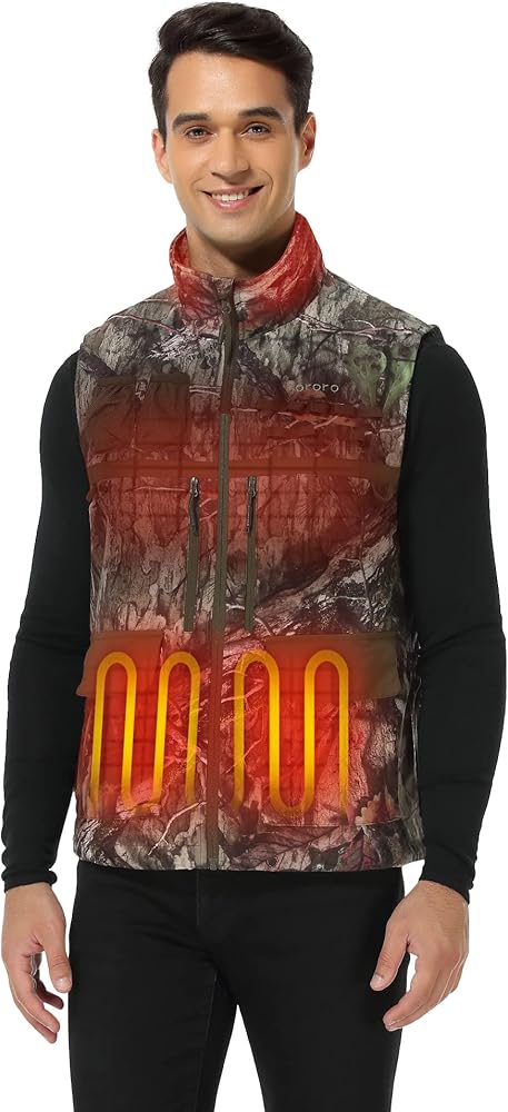 ORORO Men’s Heated Hunting Vest, Camo Hunting Vest with Multi-Pockets and Rechargeable Battery Pack