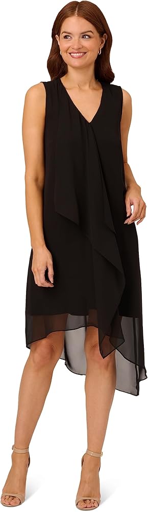 Adrianna Papell Women's Chiffon Jersey Dress, Black