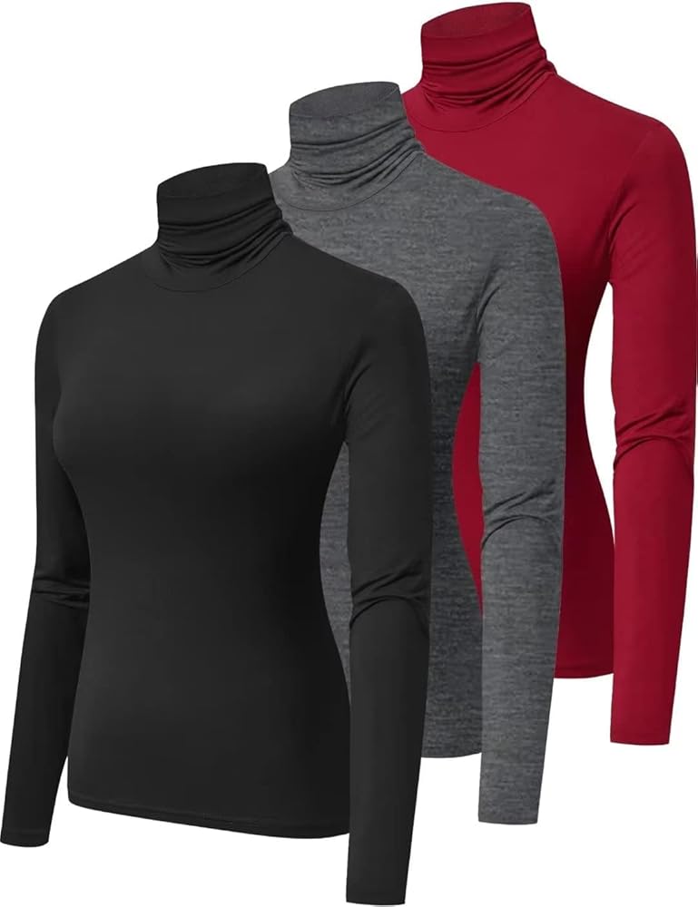 3 Pack Turtlenecks Women Long Sleeve Pullover Baselayer Undershirts Tops Turtle Neck Mock Shirts