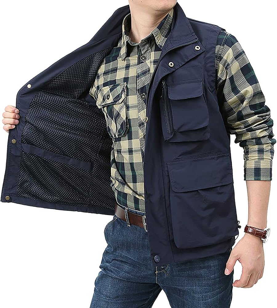 Men's Fishing Vest Casual Outdoor Multifunctional Mesh Photographer Jacket 8 Pockets Breathable Quick Dry Coat