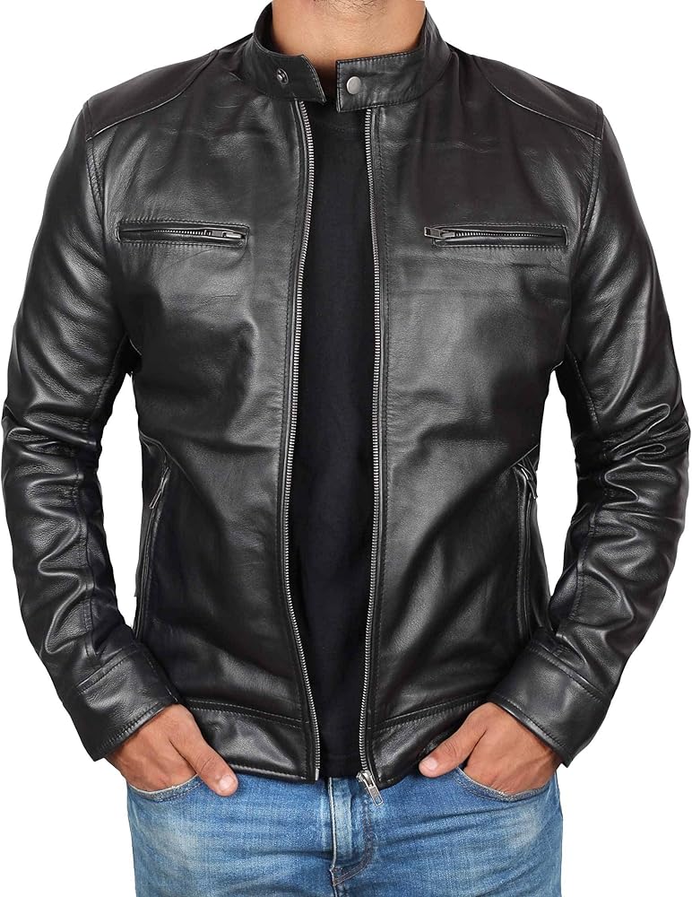 Blingsoul Leather Jackets For Men - Real Lambskin Motorcycle Style Mens Leather Jacket