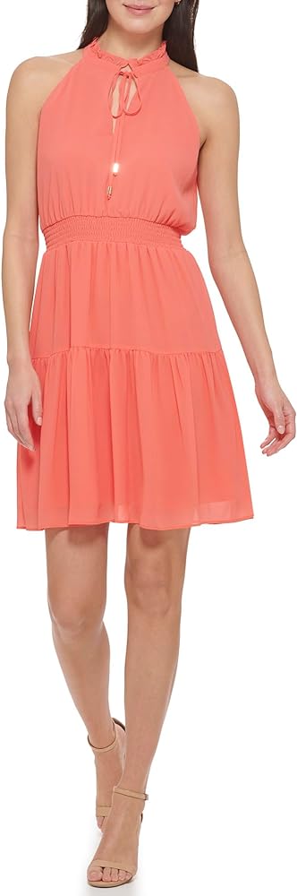 Vince Camuto Women's Sleeveless Halter Neck Chiffon Fit & Flare Dress