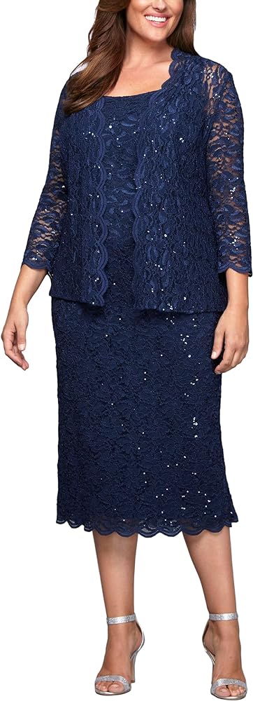 Alex Evenings Women's Plus Size Lace Jacket Dress