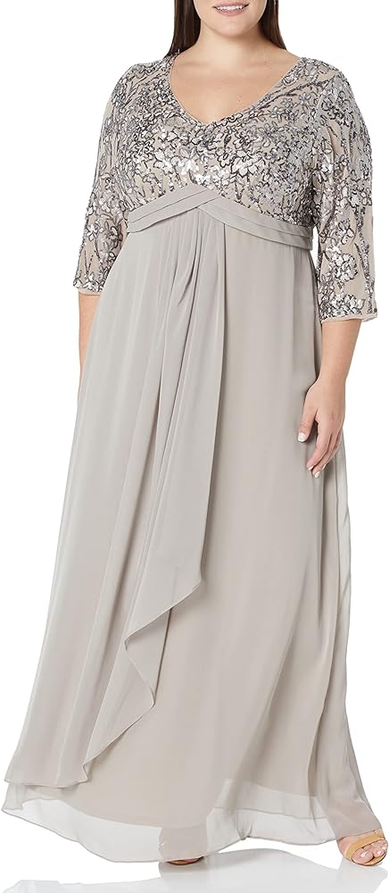 Alex Evenings Women's Long Lace Top Empire Waist Dress