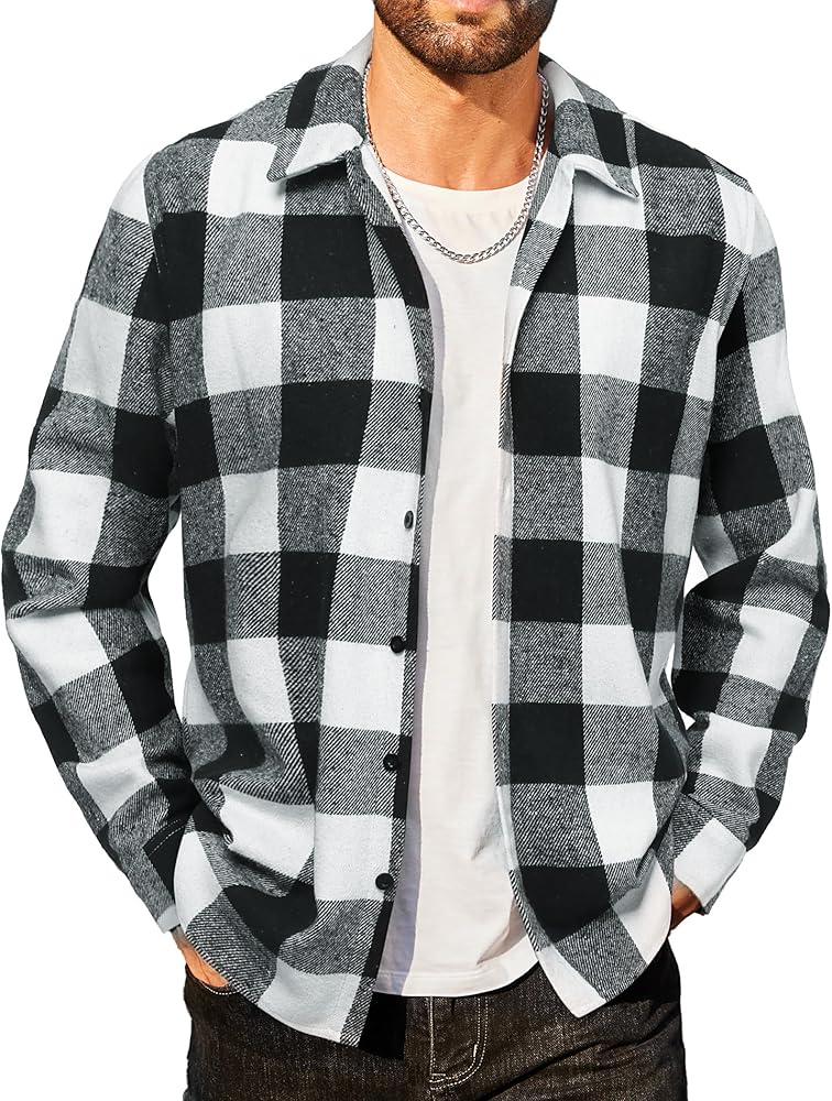 COOFANDY Men's Flannel Shirts Casual Button Down Plaid Shirt Jacket Long Sleeve Fleece Shacket