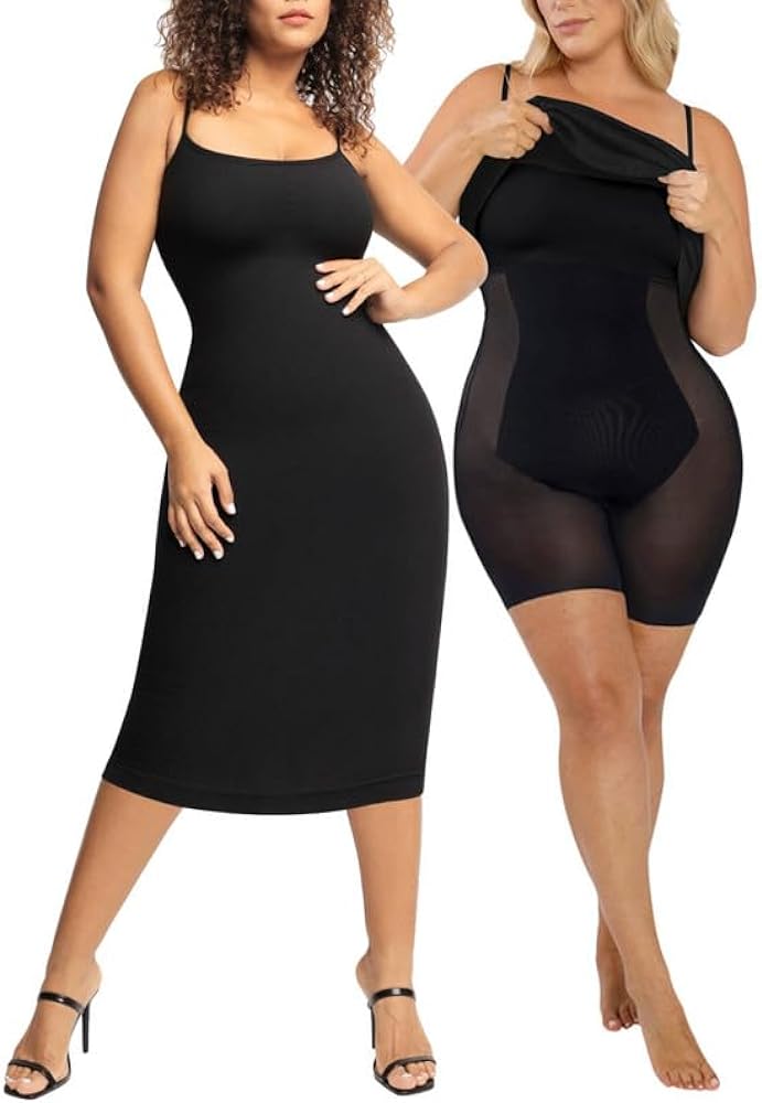 Popilush Shapewear Dress Bodycon Midi Dress Built in Shapewear Camisole Casual Slip Dress for Women Tummy Control Summer