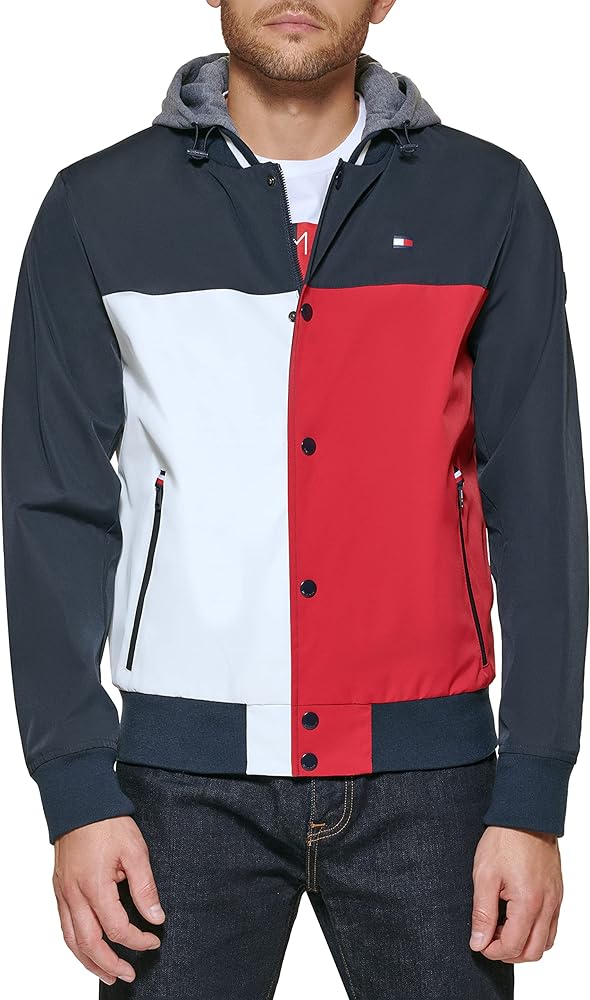 Tommy Hilfiger Men's Fashion Bomber With Attached Jersey Hood