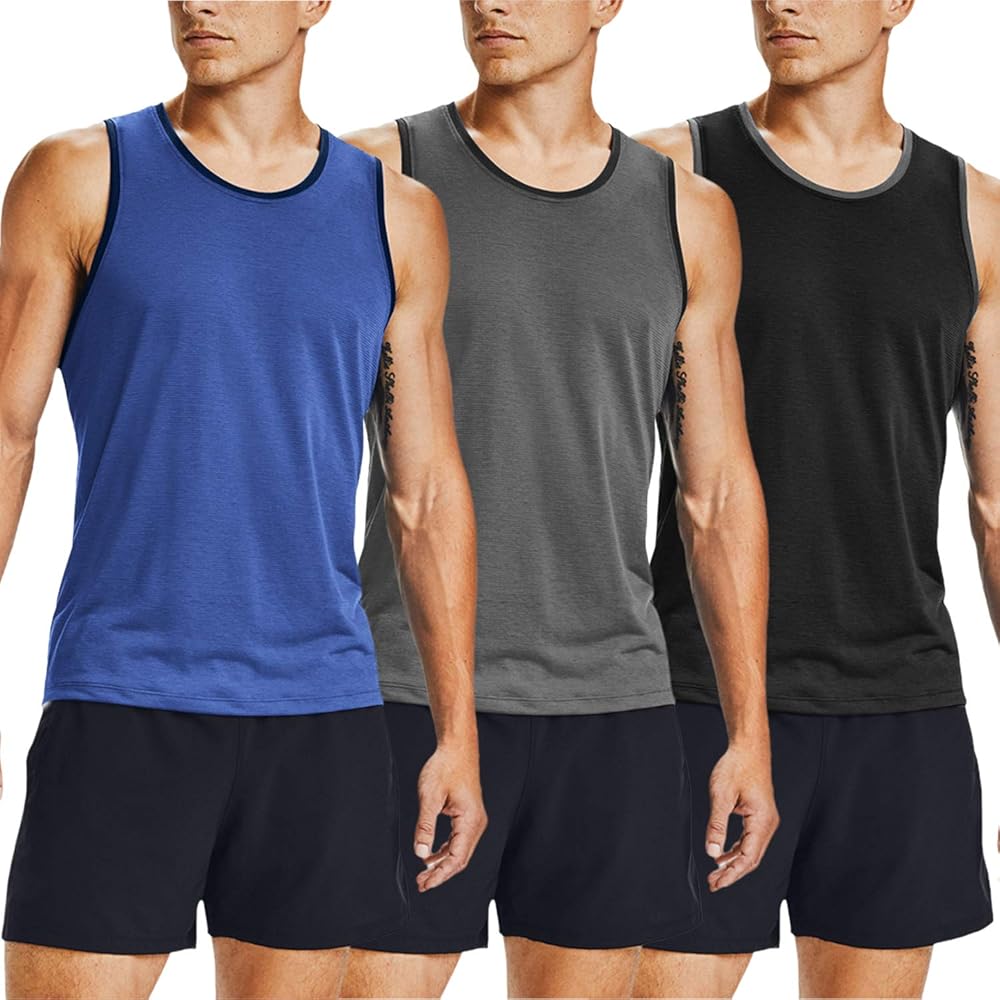 COOFANDY Men's Athletic Running Tank Tops 3 Pack Sleeveless Workout Gym Shirts Muscle Tee Casual Beach T Shirt