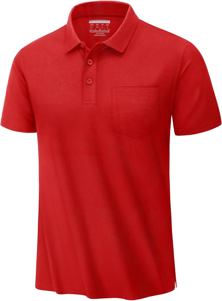 TACVASEN Mens Polo Golf Shirts with Pocket Pique Cooling Performance Moisture Wicking Polo Shirts